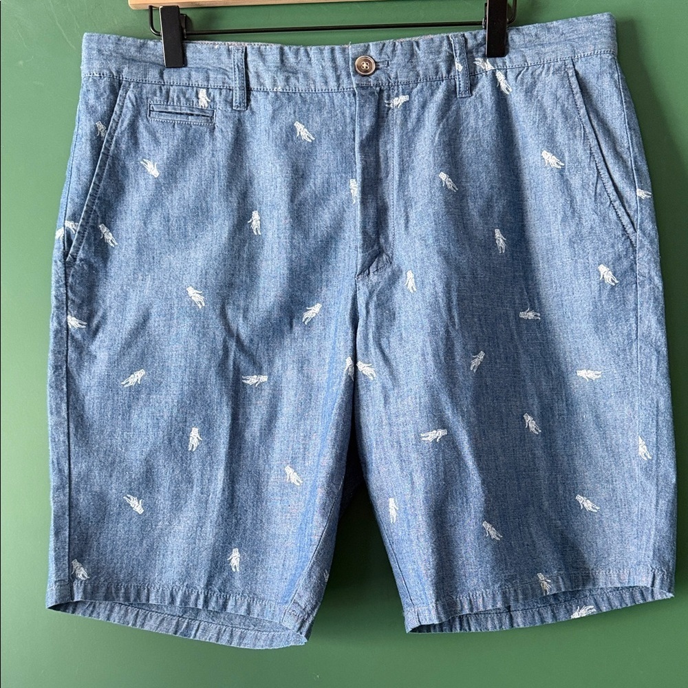 johnnie-O Chambray Hula Mens 35 Shorts Summer Beach Coastal Golf
